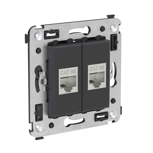 Купить DKC Компьютерная розетка RJ-45 без шторки в стену, кат.5e двойная экранированная, "Avanti", "Черный матовый"