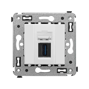 DKC USB 3.0 розетка одинарная в стену, тип А-А, "Avanti", "Белое облако"