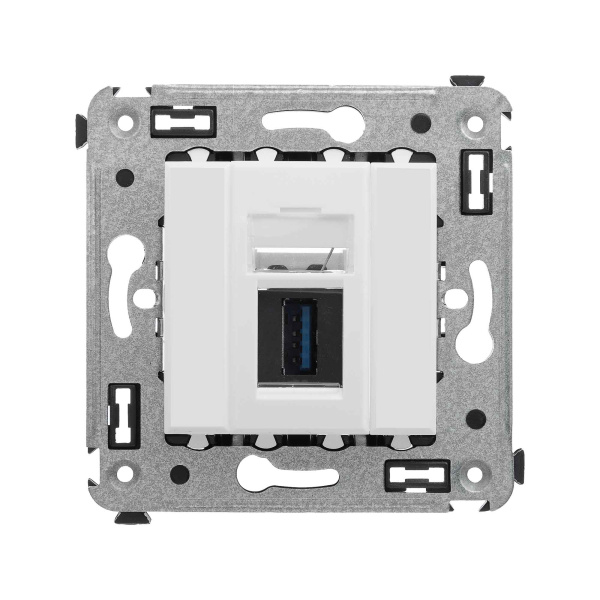 DKC USB 3.0 розетка одинарная в стену, тип А-А, "Avanti", "Белое облако"