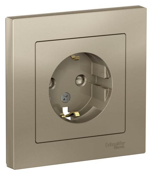 Купить Systeme Electric AtlasDesign Шампань Розетка с/з со шторками, 16А, в сборе