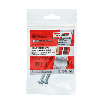 Tech-Krep Болт DIN 571 сантехнический оцинк 6х100 (2 шт) - пакет 103878