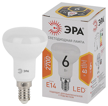 ЭРА Лампочка светодиодная STD LED R50-6W-827-E14 Е14 / E14 6Вт рефлектор теплый белый свет Б0056751