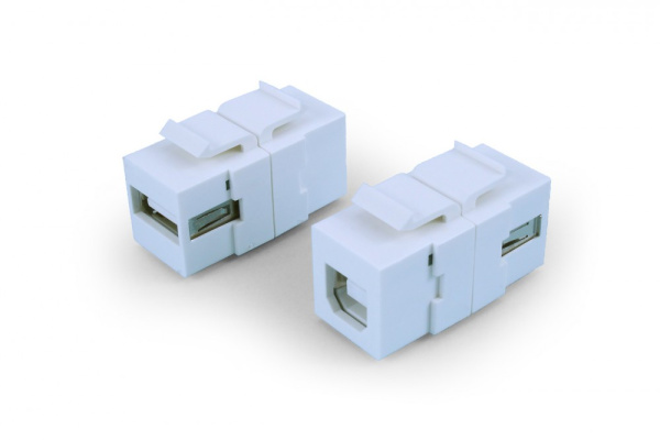 Hyperline KJ1-USB-A-B2-WH Вставка формата Keystone Jack с проходным адаптером USB 2.0 (Type A-B), ROHS, белая 247142