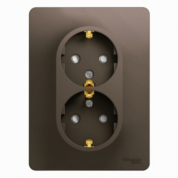 Systeme Electric Glossa Шоколад Розетка 2-ая с/з со шторками, 16А (в сборе)