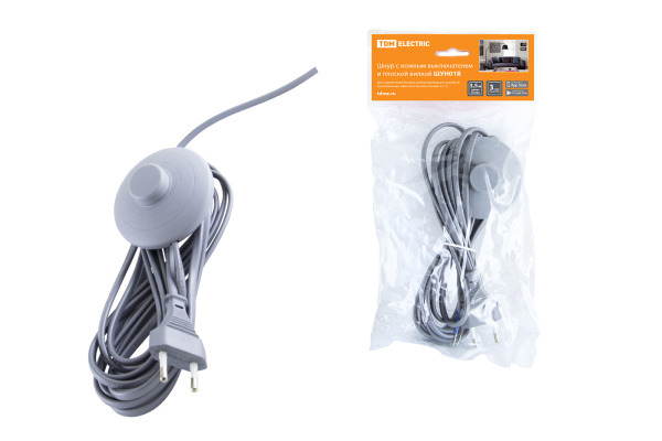 TDM Шнур с ножным выключателем и плоской вилкой ШУН01В ШВВП 2х0,75мм2 3,5м. серебр. металлик SQ1305-0065