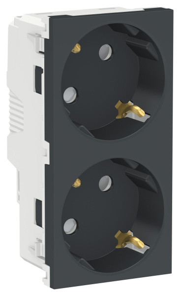 Купить SE Unica New Антрацит Розетка двойная, со шторками, с заземлением, винт. зажим. NU306754A