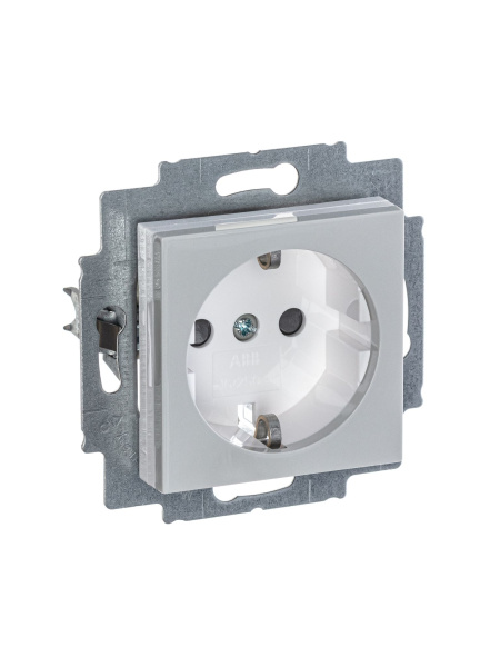 Купить ABB EPJ Levit серый / белый Розетка с заземлением со шторками 2CHH203457A6016