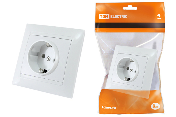 TDM Розетка 2П+З 16А 250В с защ. шт. белая "Лама" SQ1815-0011