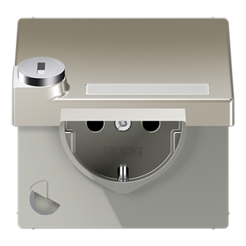 JUNG Штепсельная розетка SCHUKO 16A 250V~ с откидной крышкой и полем для надписи, нержавеющая сталь ES1520NAKLSL