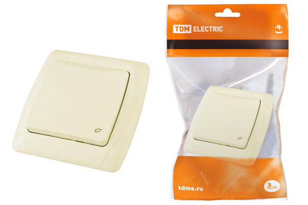 TDM Розетка с крышкой 2П+З 16А 250В IP44 сл. кость "Онега" SQ1805-0048