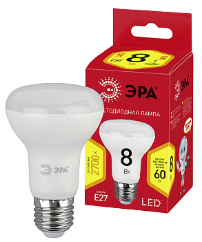 ЭРА ECO LED R63-8W-827-E27 (диод, рефлектор, 8Вт, тепл, E27)