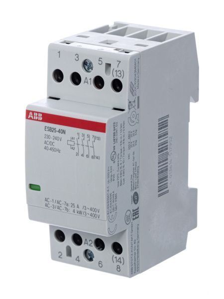 ABB Контактор ESB25-40N-06 модульный (25А АС-1, 4НО), катушка 230В AC/DC 1SAE231111R0640