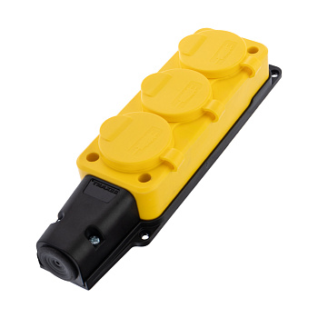 Розетка штепсельная трехместная влагозащищенная, с/з, 16 А, IP54, каучук желтая Rexant 111-126