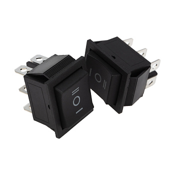 Выключатель клавишный 250V 15А (6с) (ON)-OFF-(ON) черный с нейтралью Б/Фикс Rexant 36-2375