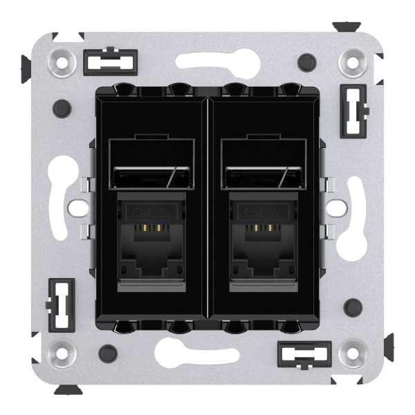 Купить DKC Компьютерная розетка RJ-45 в стену, кат.5e двойная, "Avanti", "Черный квадрат"