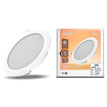 Gauss Светильник даунлайт Smart Home 16W 1500lm 2700К 220-240V IP20 165*38мм диммируемый LED 2020122