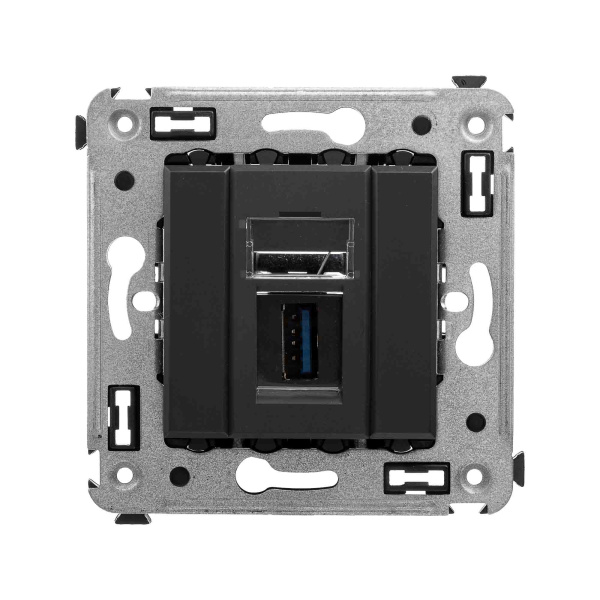 DKC USB 3.0 розетка одинарная в стену, тип А-А, "Avanti", "Черный матовый"