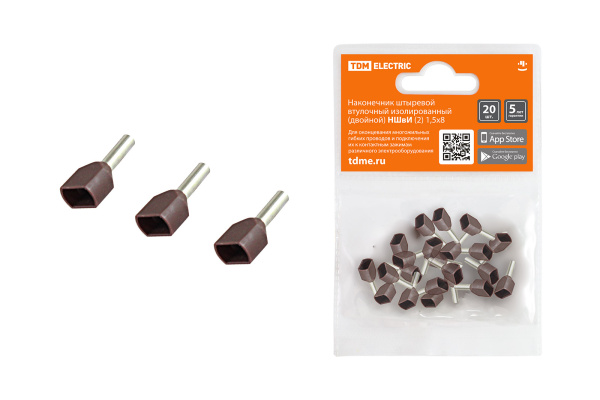 TDM Наконечник штыревой втулочный изолированный (двойной) НШвИ (2) 1,5х8 (20шт) SQ0568-0046