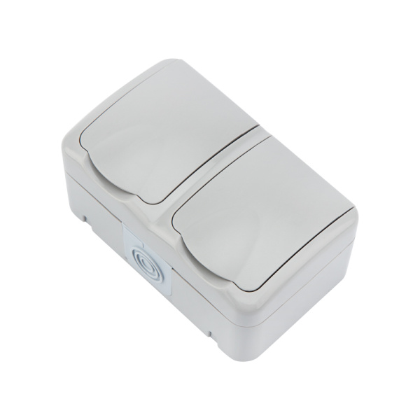 KRANZ Блок горизонтальный 2 розетки Mini OG IP54 с заземлением, о/у, серый KR-78-0806