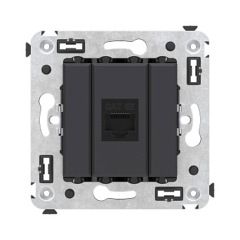 DKC Компьютерная розетка RJ-45 без шторки в стену, кат.5е одинарная, "Avanti", "Черный матовый"