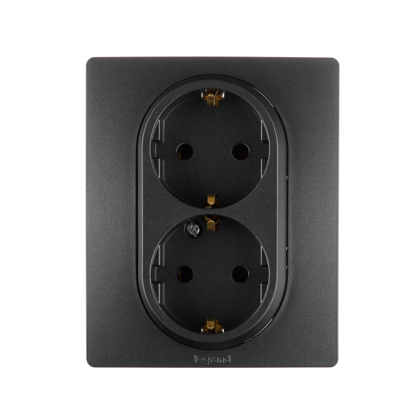 Купить Legrand Etika Антрацит Розетка 2-ая с/з, винт. клеммы, 16А, 250 В 672623