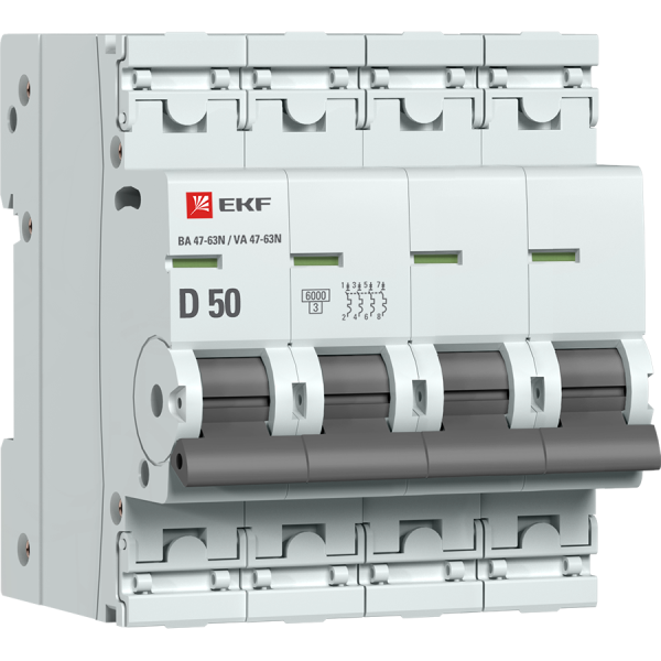 EKF Автоматический выключатель 4P 50А (D) 6кА ВА 47-63N PROxima M636450D