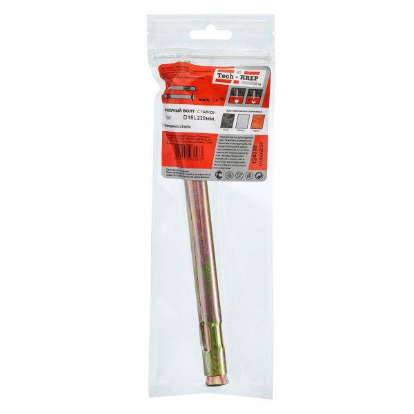 Tech-Krep Анкерный болт с гайкой 16х220 (1 шт) - пакет 124339