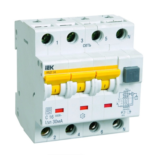 Купить IEK KARAT Дифференциальный автоматический выключатель АВДТ34 50A 4P 30mA C AC MAD22-6-050-C-30