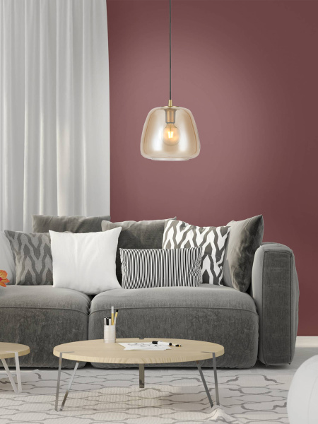 Купить Eglo 39677 Подвес ALBARINO, 1x40W(E27), 260, H1500, сталь, латунь брашированный/cтекло с напылением