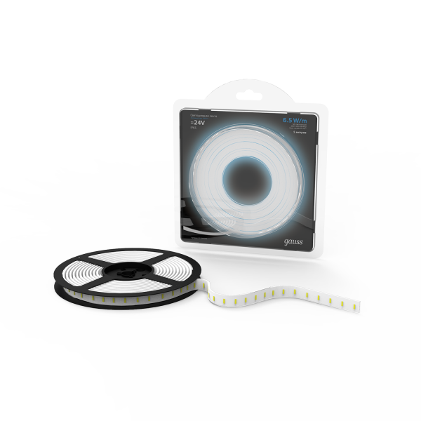 Купить Gauss Лента LED 2835/120-SMD 6.5W 24V DC холодный белый IP65 (блистер 5м) 1/50 311000265
