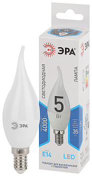 ЭРА LED BXS-5W-840-E14 (диод, свеча на ветру, 5Вт, нейтр, E14)