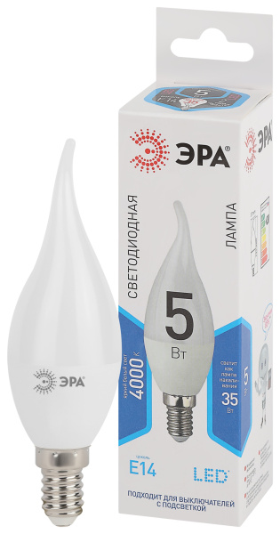 ЭРА LED BXS-5W-840-E14 (диод, свеча на ветру, 5Вт, нейтр, E14)