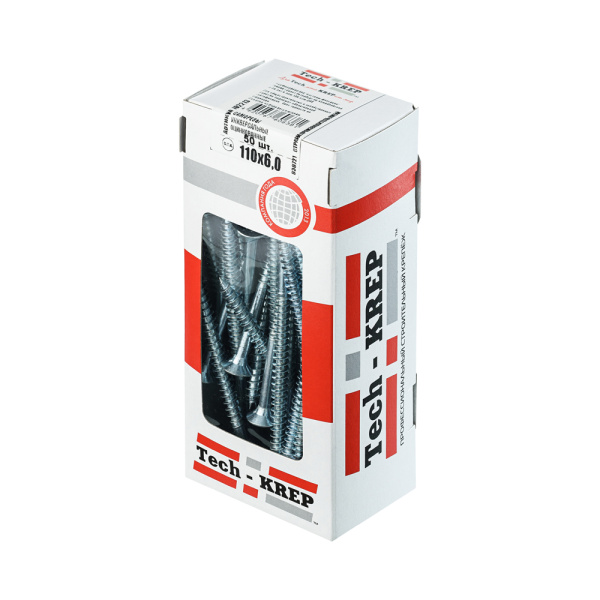 Tech-Krep Саморезы универсальные  110х6,0 мм (50 шт)  оцинкованные - коробка с ок. Tech-Kr 102213