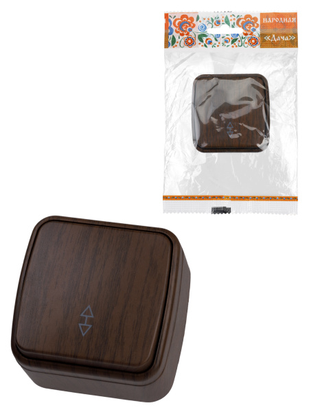 TDM Переключатель на 2 направления 1-кл. открытой установки IP20 10А, венге "Дача" Народная SQ1824-0043