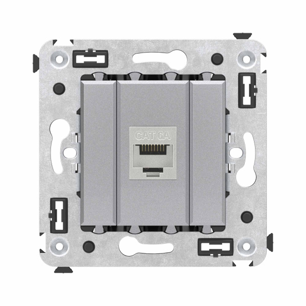 DKC Компьютерная розетка RJ-45 без шторки в стену, кат.6А одинарная экранированная, "Avanti", "Закаленная сталь"