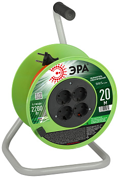 ЭРА Удлинитель силовой RP-4-2x1.0-20m на пластиковой катушке без заземления 4 розетки 20м ПВС 2х1мм2