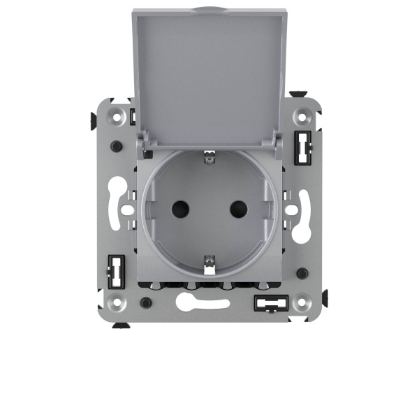 Купить DKC Розетка с крышкой в стену, 2P+E, с з/ш, "Avanti", "Закаленная сталь"
