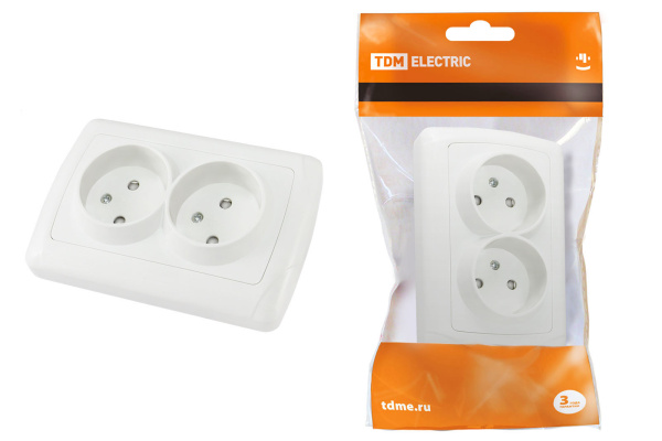 TDM Розетка двойная 2П 10А 250В с защ. шт. белая "Онега" SQ1805-0012