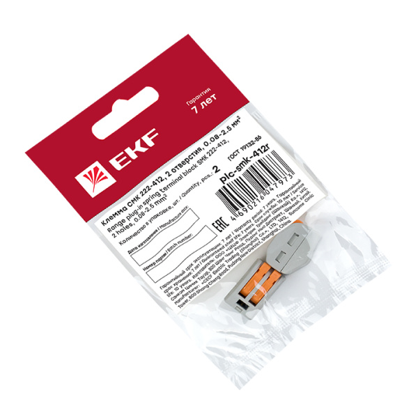 Купить EKF PROxima Строительно-монтажная клемма СМК 222-412 с рычагом 2 отверстия 0,08-2,5мм2 (2шт.) plc-smk-412r