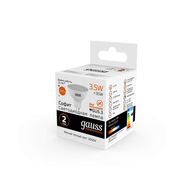 Купить Gauss Лампа Elementary MR16 3.5W 290lm 3000K GU5.3 LED 13514