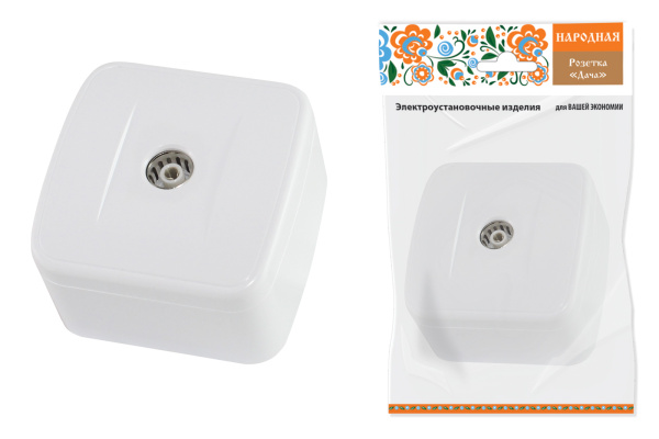 TDM Розетка TВ простая (0-2400 Гц,  "мама") открытой установки, IP20 белая "Дача" Народная SQ1824-0013