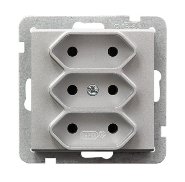 Ospel Sonata Серебро матовое Розетка 3-я (в одну коробку) для узких вилок б/з EURO, без рамки GP-3R/m/38