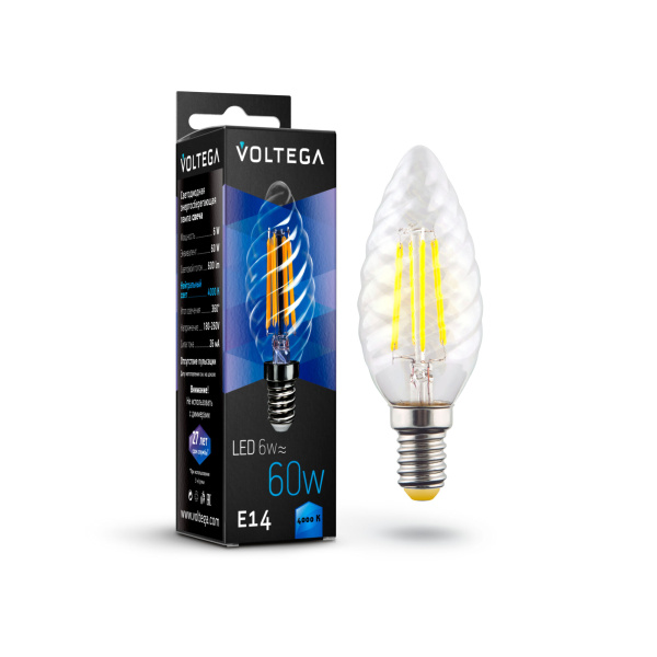 Voltega VG10-CC1E14cold6W-F Свеча витая Е14 4000К 6W 7028