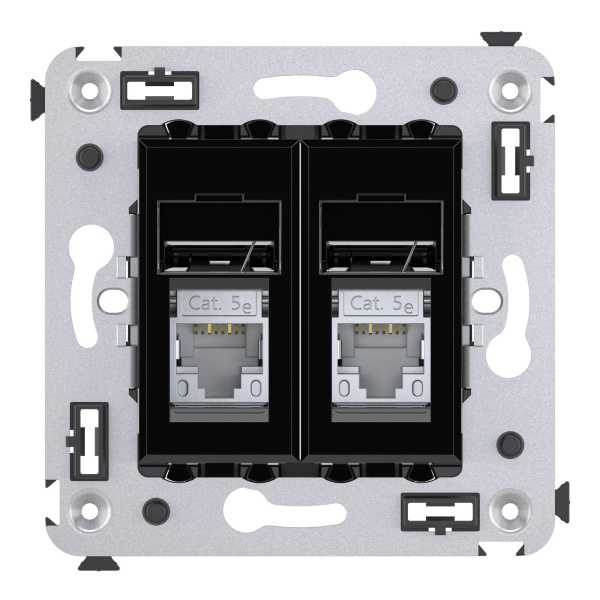 Купить DKC Компьютерная розетка RJ-45 в стену, кат.5e двойная экранированная,"Avanti", "Черный квадрат"