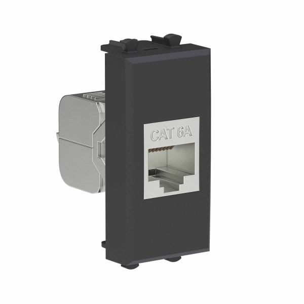 Купить DKC Компьютерная розетка RJ-45 без шторки модульная, кат.6А экранированная, "Avanti", "Черный матовый", 1 модуль