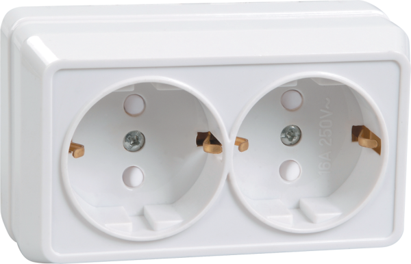 Купить IEK OKTAVA РСш22-3-ОБ Розетка 2местн. с з/к с защ.штор. 16А откр.уст. (белый)