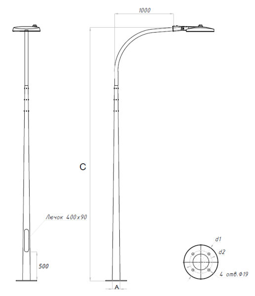 Купить SKYLINE LED 30W DK 827 RAL9005 K-POLE 4M (в комплекте ЗДФ)
