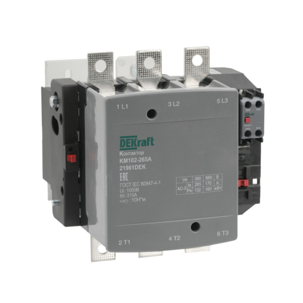 Dekraft Контактор 265А 220В_АС АС3_ АС4 1НО+1НЗ КМ-102