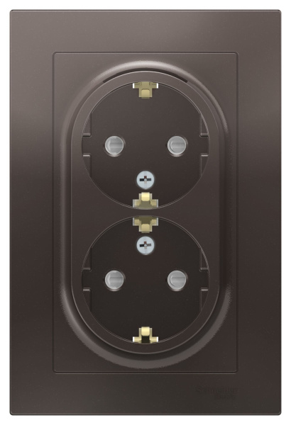 Купить Systeme Electric AtlasDesign Мокко Розетка с/з двойная, со шторками, 16А, в сборе