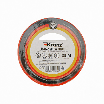 Kranz Изолента ПВХ 0.13х15 мм, 25 м, красная (5 шт./уп.) KR-09-2104